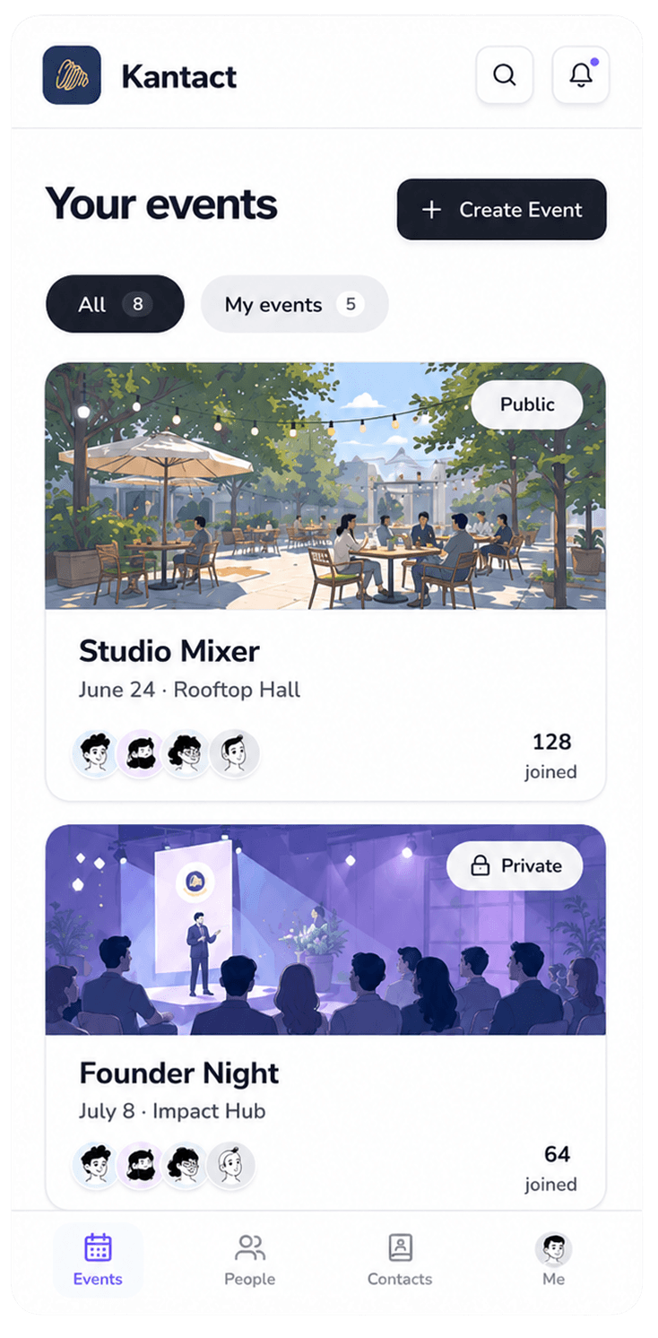 Events dashboard app screen